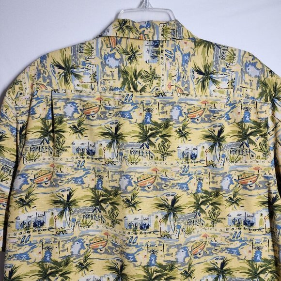 It's 5 O'Clock Somewhere Mens Silk Hawaiian Button Shirt Large Yellow Tropical - Picture 10 of 12